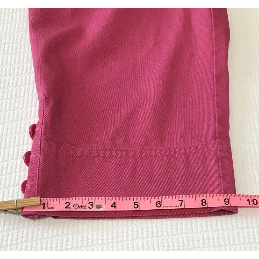 Rafaella Womens Shorts 10 Hot Pink Long Bermuda Capri 100% Cotton Button Hem